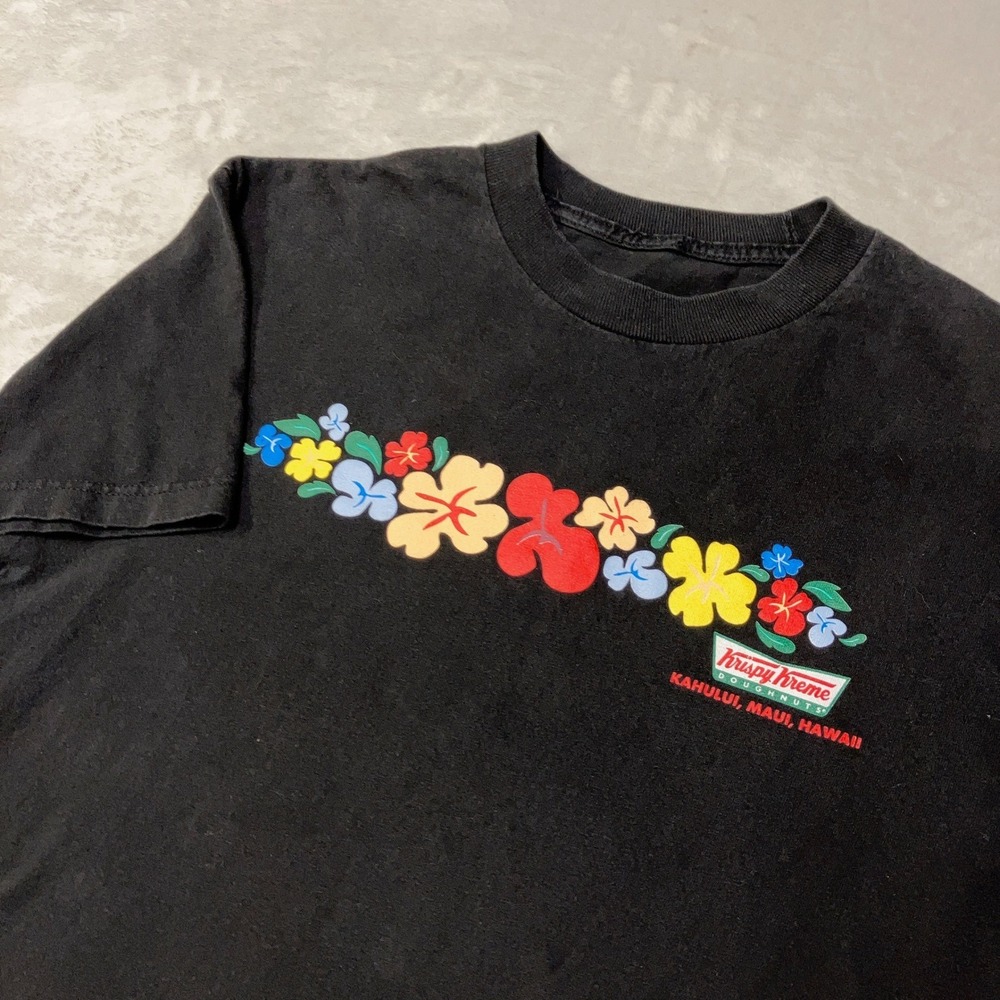 Krispy Kreme T-Shirt Maui Hawaii Floral Surfboard Graphic Black Mens Small